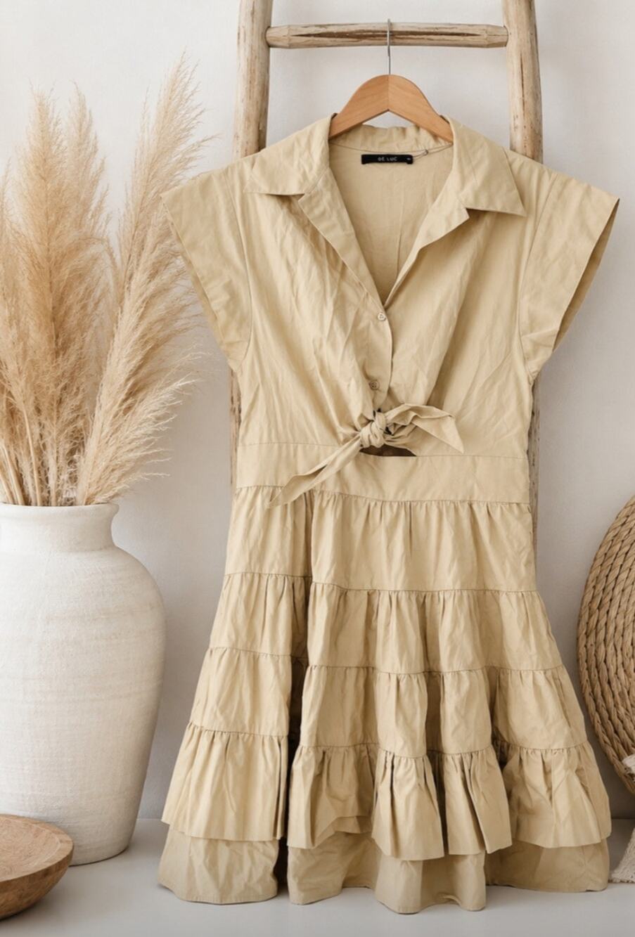 Deluc Tan Smocked Mini Dress M NWT
